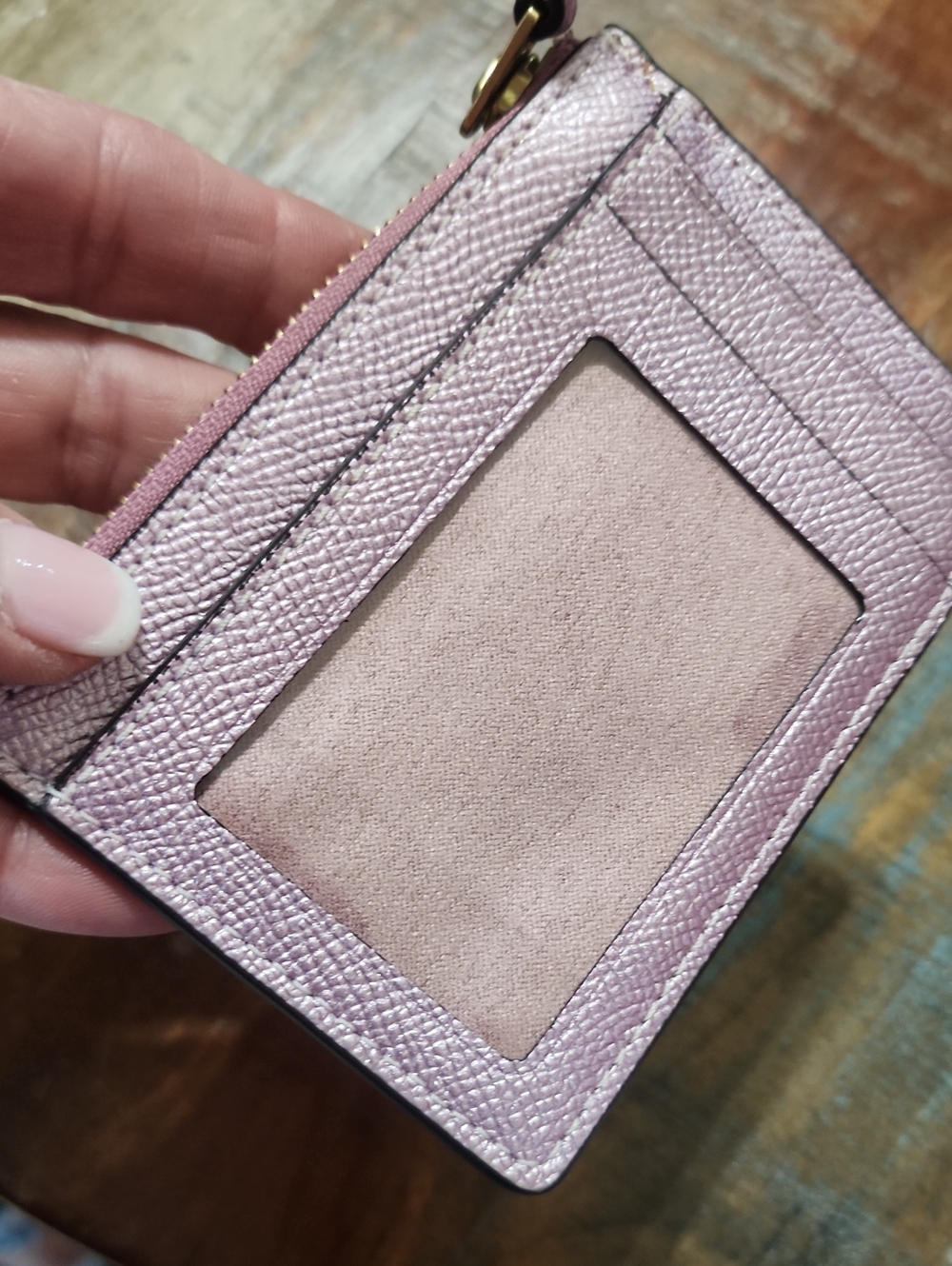 COACH Metallic Pink Card Wallet Antique Gold Logo Hardqare Keychain - Picture 7 of 13